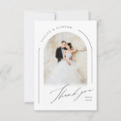 Modern Script Minimalist Photo Arch Wedding サンキューカード (正面)