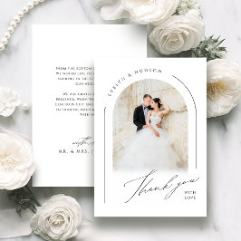 Modern Script Minimalist Photo Arch Wedding サンキューカード