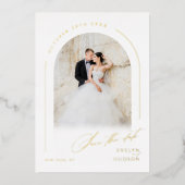 Modern Script Minimalist Photo Arch Wedding 箔招待状 (正面)