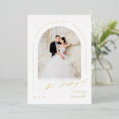 Modern Script Minimalist Photo Arch Wedding 箔招待状 (立ち正面)