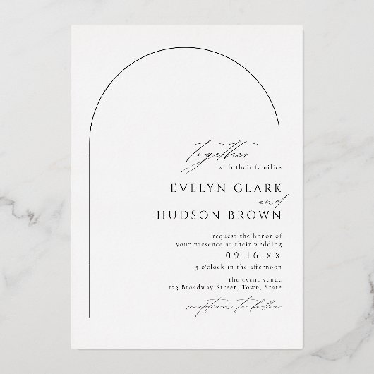 Modern Script Minimalist Photo Arch Wedding 箔招待状 (裏面)