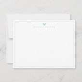 Modern Script Mint Green Heart Border Monogram ノートカード (正面)