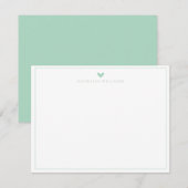 Modern Script Mint Green Heart Border Monogram ノートカード (正面/裏面)