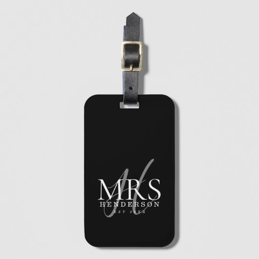 Modern Script Monogram Newlyweds Travel ラゲッジタグ (正面縦)