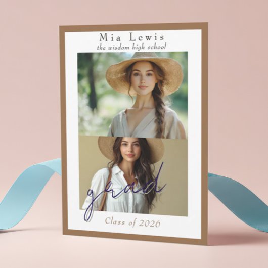 Modern Script  Multi Portrait Photo Graduation 案内状