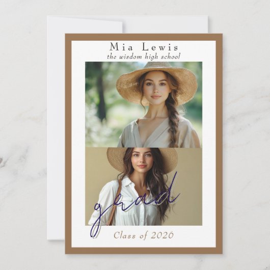 Modern Script  Multi Portrait Photo Graduation 案内状 (正面)