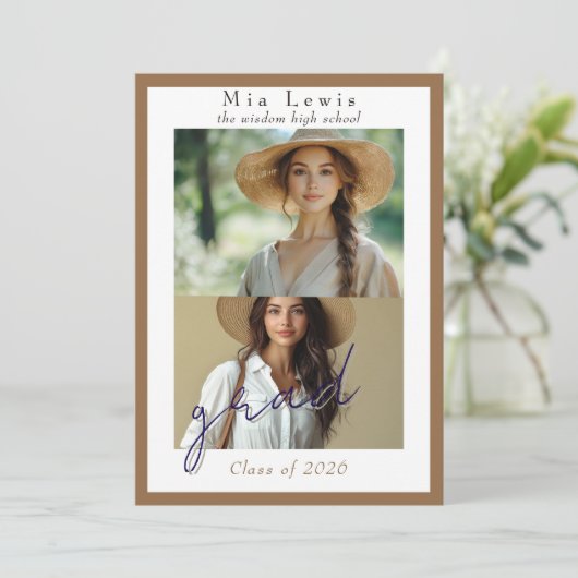 Modern Script  Multi Portrait Photo Graduation 案内状 (スタンド正面)
