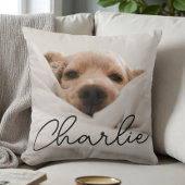 Modern Script Name Personalized Pet Photo Dog クッション