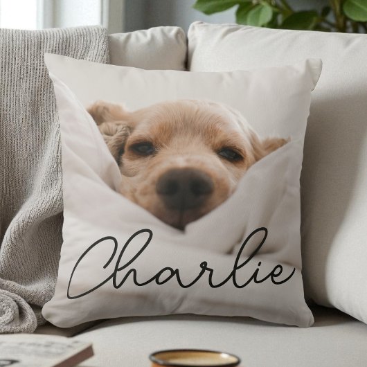Modern Script Name Personalized Pet Photo Dog クッション