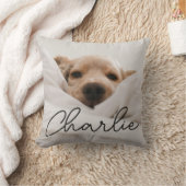 Modern Script Name Personalized Pet Photo Dog クッション (ブランケット)