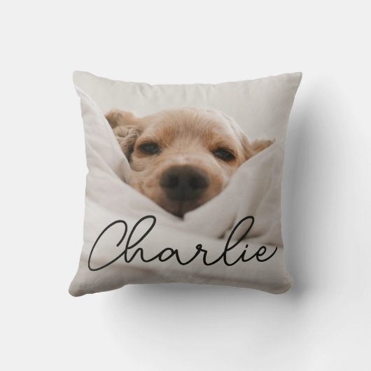 Modern Script Name Personalized Pet Photo Dog クッション (裏面)