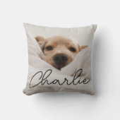 Modern Script Name Personalized Pet Photo Dog クッション (正面)
