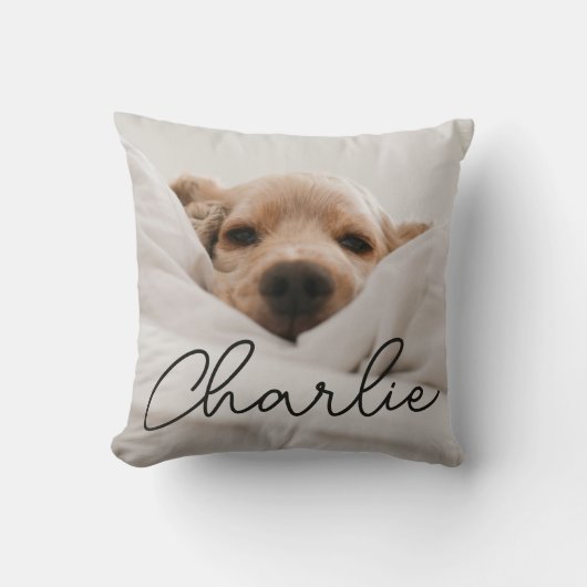 Modern Script Name Personalized Pet Photo Dog クッション (正面)