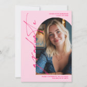  Modern Script neon pink graduate photo graduation 招待状 (正面)