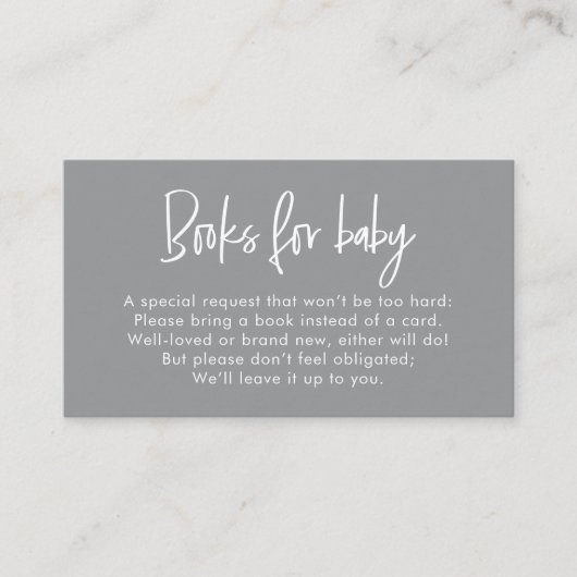 Modern Script Neutral Baby Shower Book Request エンクロージャーカード (正面)