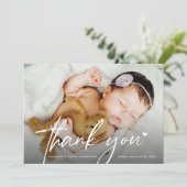 Modern Script Newborn baby Photo Heart  サンキューカード (スタンド正面)