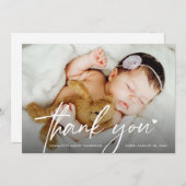 Modern Script Newborn baby Photo Heart  サンキューカード (正面/裏面)