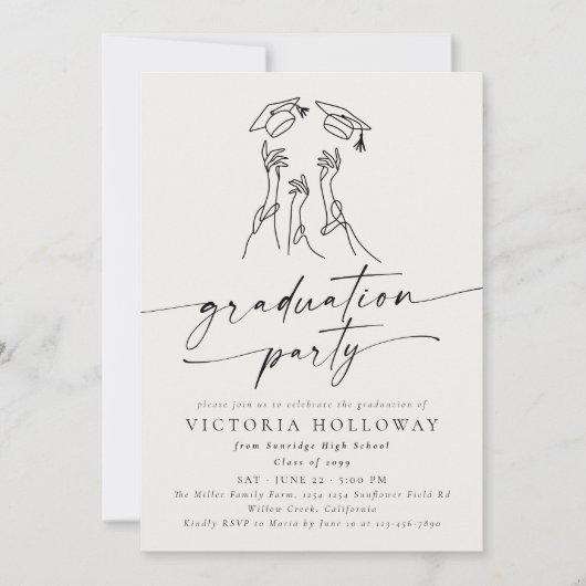 Modern Script Non Photo Graduation Party  招待状 (正面)