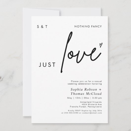 Modern Script Nothing Fancy Just Love Wedding  招待状 (正面)