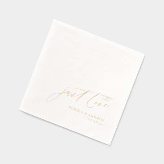 Modern Script Nothing Fancy Just Love Wedding 箔ナプキン (左)