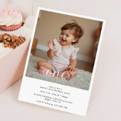 Modern Script Overlay Baby's First Birthday Photo 招待状