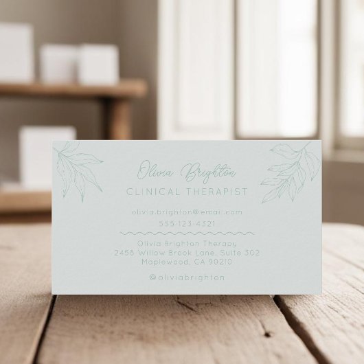 Modern Script Pale Light Teal Therapist 名刺