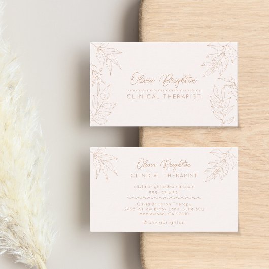 Modern Script Pale Tan Peach Therapist 名刺