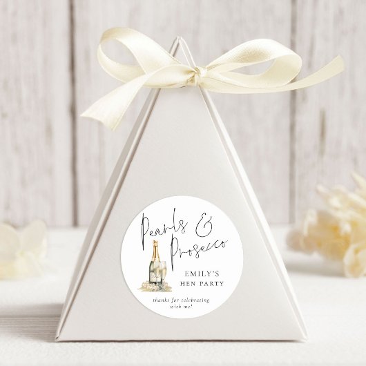 Modern Script Pearls Prosecco Hen Party Thanks ラウンドシール