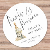 Modern Script Pearls Prosecco Hen Party Thanks ラウンドシール