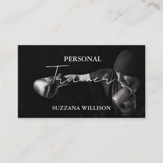 Modern Script Personal Fitness Coach Trainer Photo 名刺 (正面)