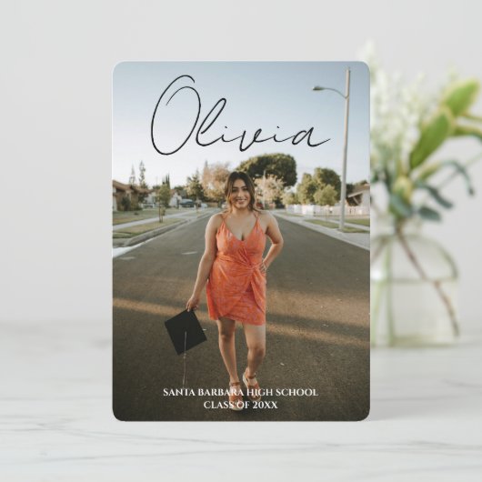 Modern Script Photo Collage Graduation Party 招待状 (スタンド正面)