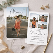 Modern Script Photo Collage Graduation Party 招待状