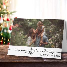 Modern Script Photo Family Christmas Custom カード