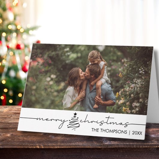 Modern Script Photo Family Christmas Custom カード