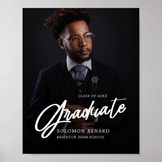 Modern Script Photo  Graduate Welcome sign ポスター (正面)