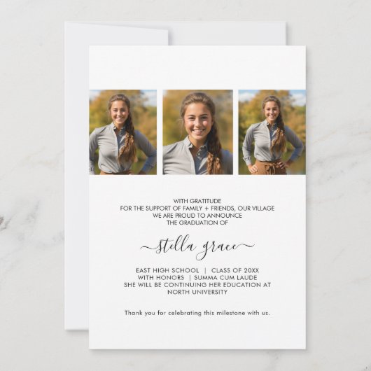 Modern Script Photo Graduation 案内状 (裏面)