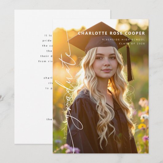 Modern Script Photo Graduation Announcement 案内状 (正面/裏面)