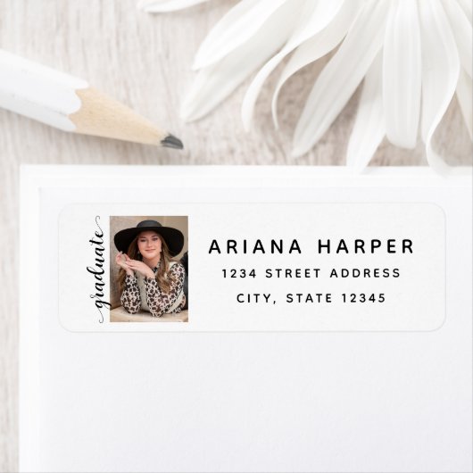 Modern Script Photo Graduation Return Address ラベル (インサイチュ)