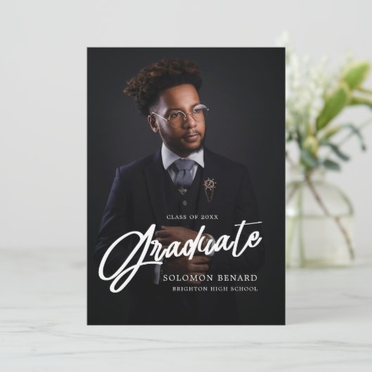 Modern Script Photo High School Graduation  案内状 (スタンド正面)