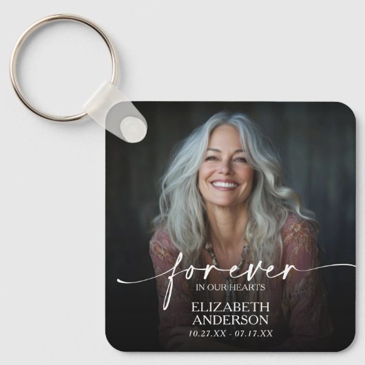 Modern Script Photo Memorial Forever in our Hearts キーホルダー (正面)