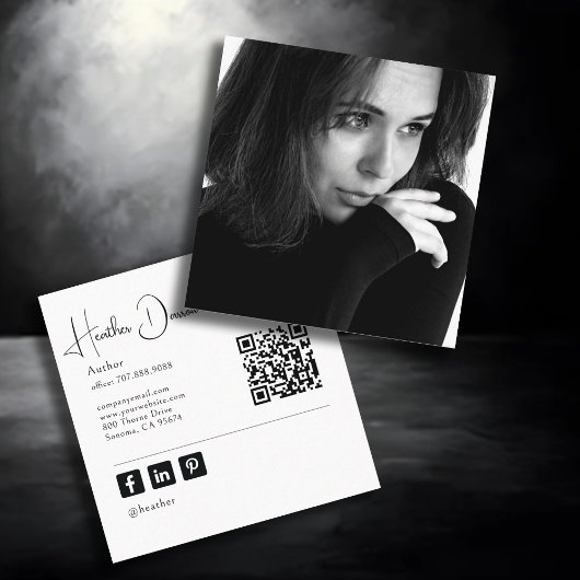 Modern Script Photo QR Code Author Writer スクエア名刺