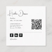 Modern Script Photo QR Code Author Writer スクエア名刺 (裏面)
