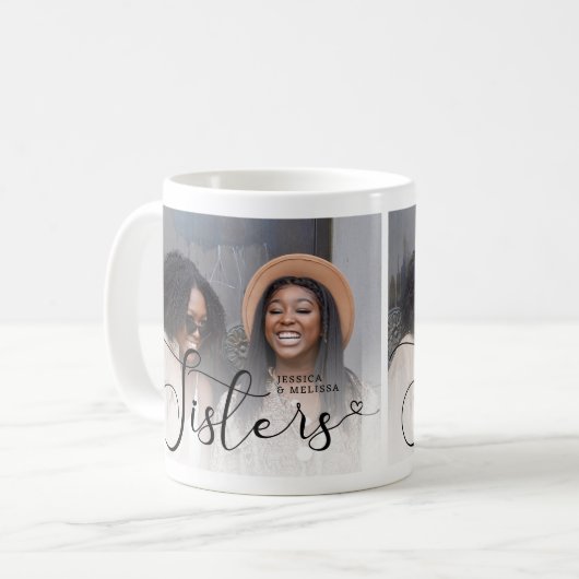 Modern Script Photo Sisters Gift コーヒーマグカップ (正面左)
