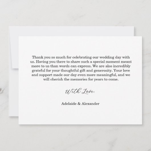 Modern Script Photo Wedding サンキューカード (裏面)