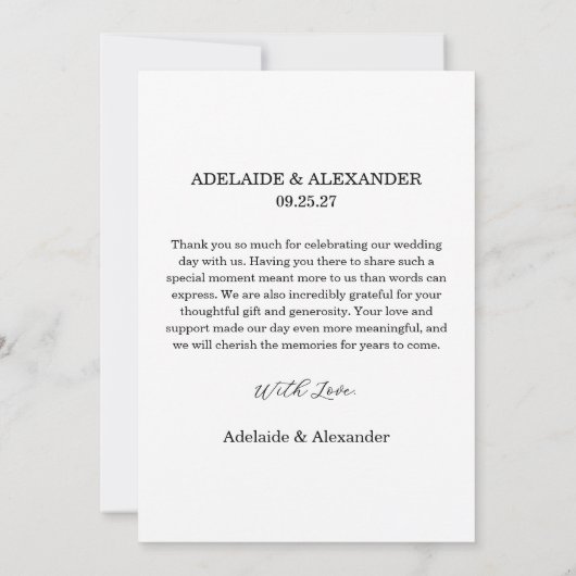 Modern Script Photo Wedding サンキューカード (裏面)