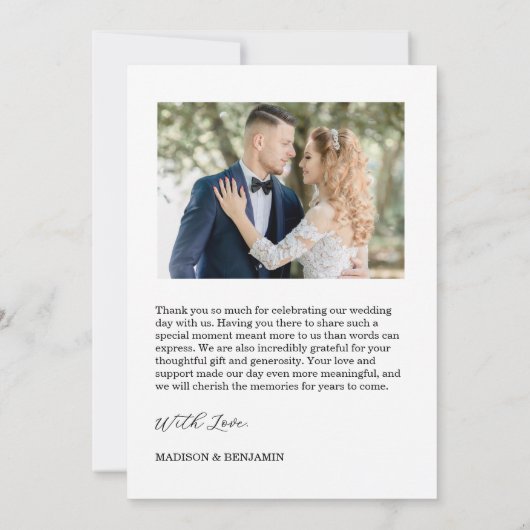 Modern Script Photo Wedding サンキューカード (裏面)
