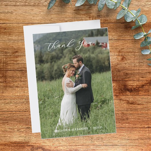 Modern Script Photo Wedding サンキューカード