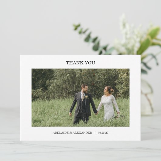 Modern Script Photo Wedding サンキューカード (スタンド正面)