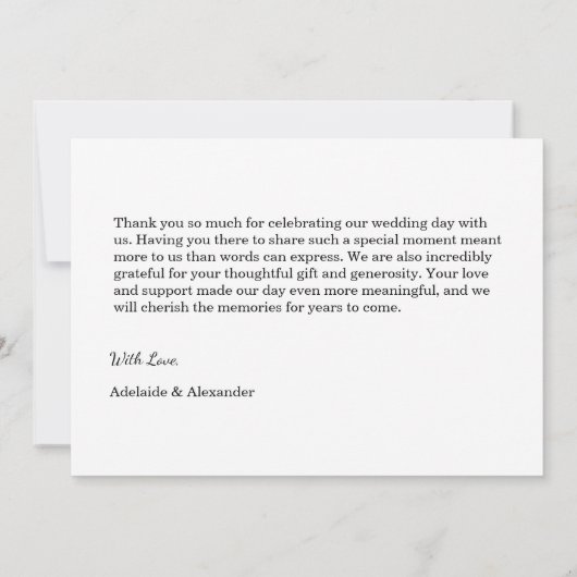 Modern Script Photo Wedding サンキューカード (裏面)