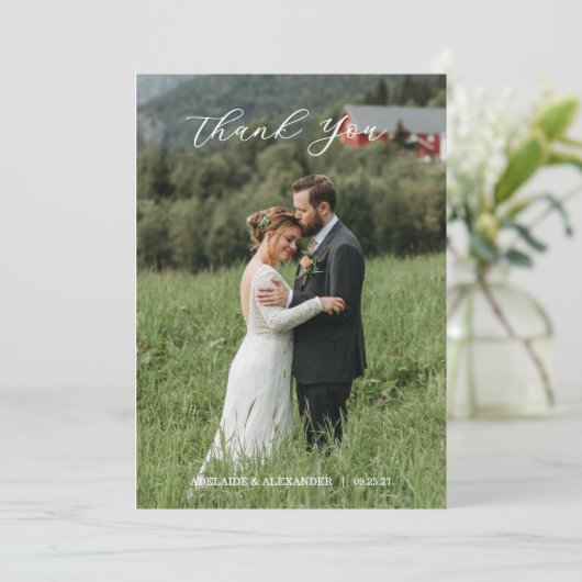 Modern Script Photo Wedding サンキューカード (スタンド正面)